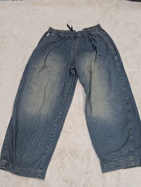 BDG Relaxed Pinstripe Denim Jeans - Faded Blue